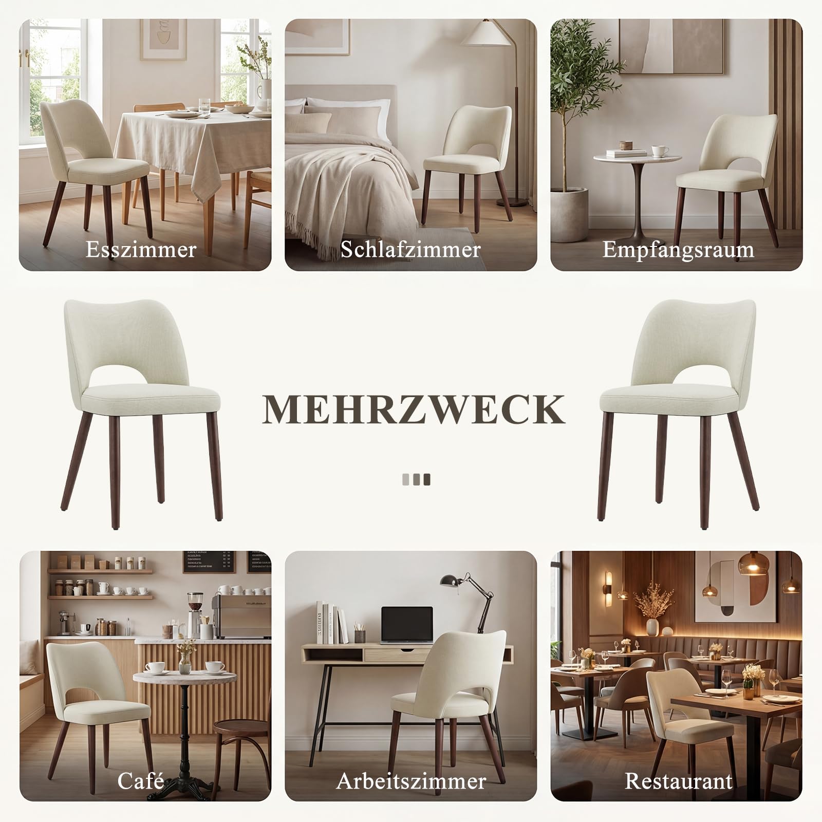 MALOL Esszimmerstühle 4er Set, Moderne Esszimmer Stühle, Ergonomisch Gepolsterte Küchenstühle mit Vertikal Gestreifter Rillenlehne, Polsterstühl für Esstisch Wohnzimmer Café Restaurant, Beige