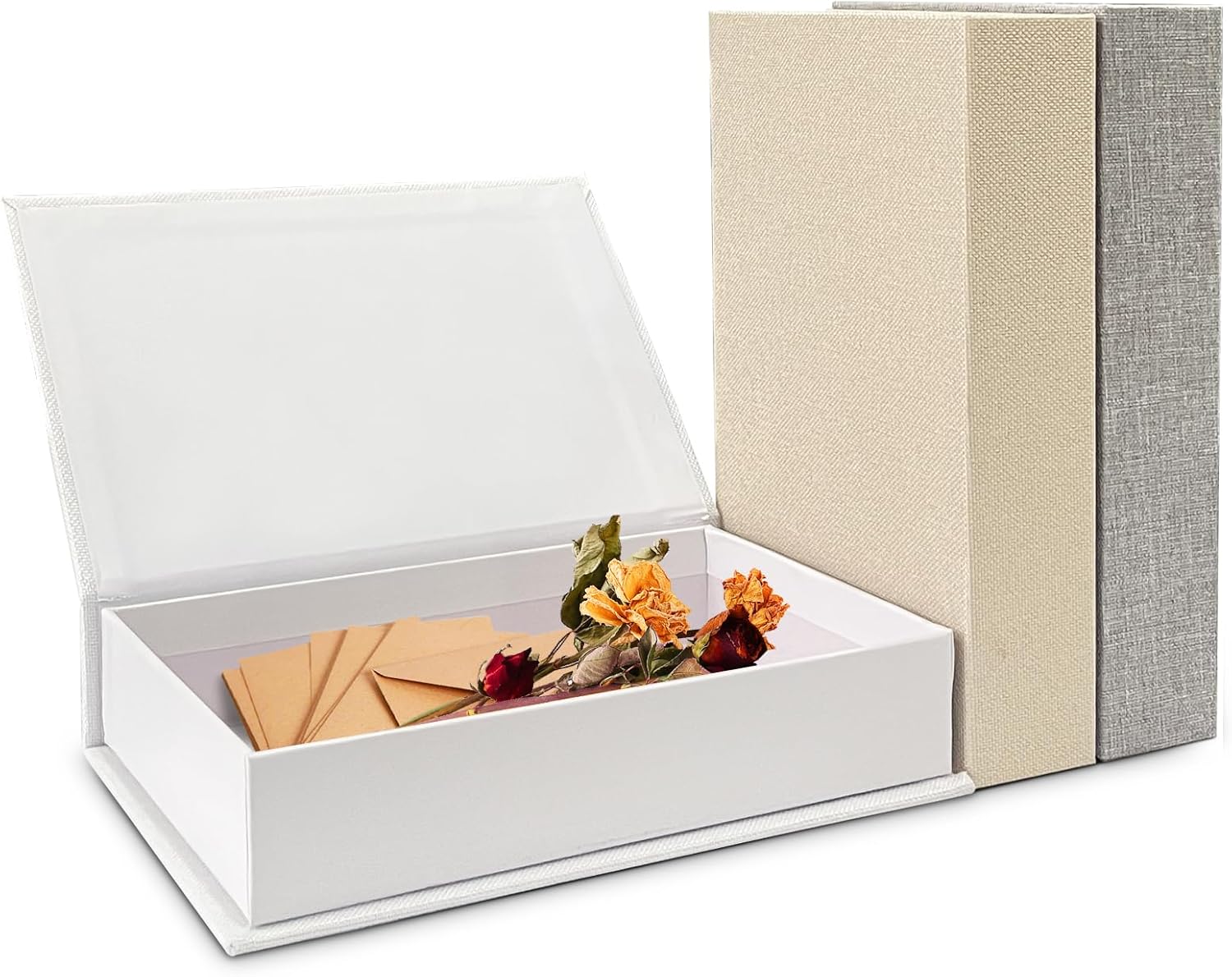 3Pcs Faux Books for Decorative, Modern Linen Fake Books Decor, DIY Crafts Bookshelf, Hotel Home Coffee Table Entryway (White/Grey/Beige)