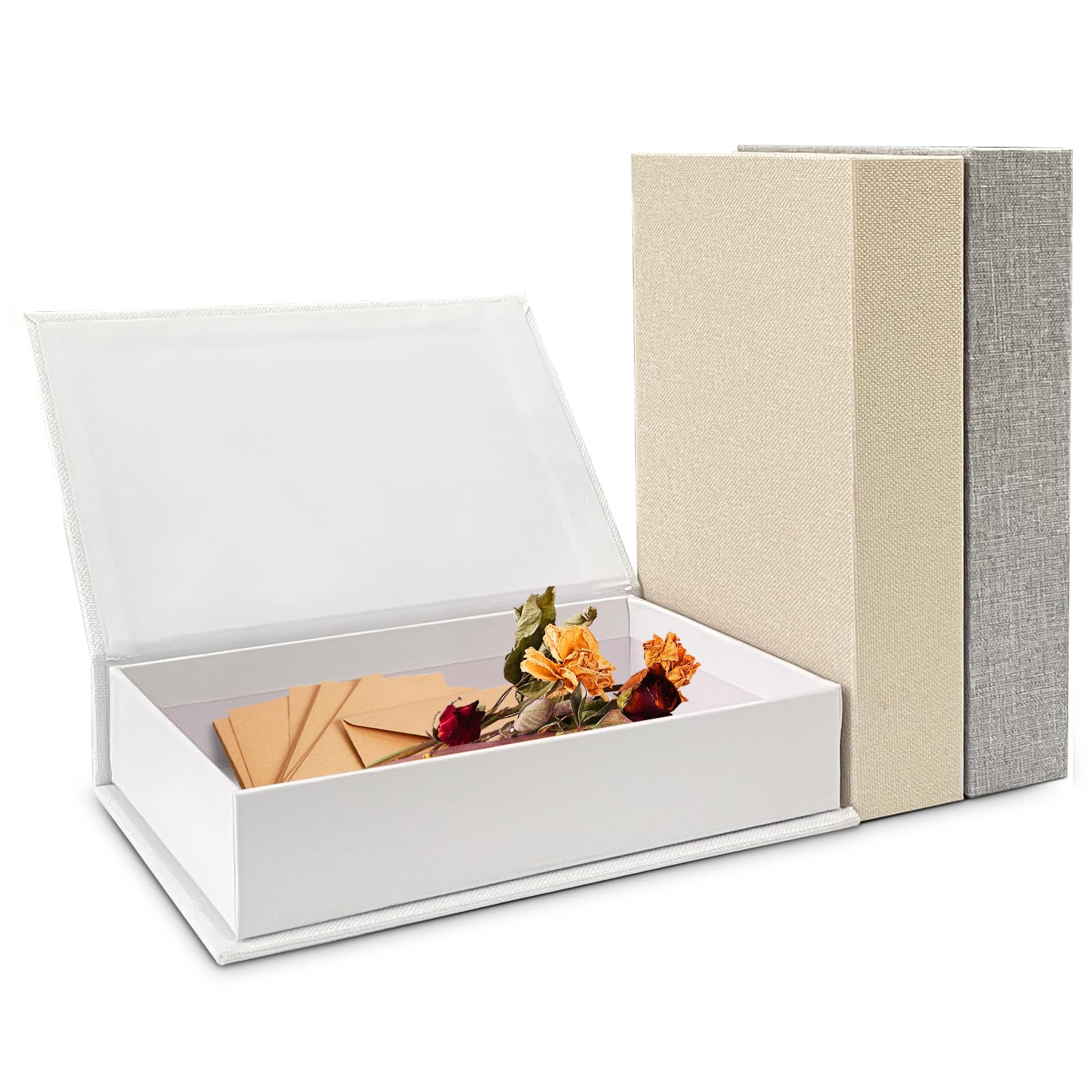 3Pcs Faux Books for Decorative, Modern Linen Fake Books Decor Decorative Blank Books Decor Books for DIY Crafts Bookshelf Hotel Home Coffee Table Entryway(White/Grey/Beige)