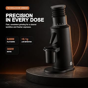 beanglass T64 Single Dosing Coffee Grinder Household 64mm Flat Burrs Coffee Grinder (Black)