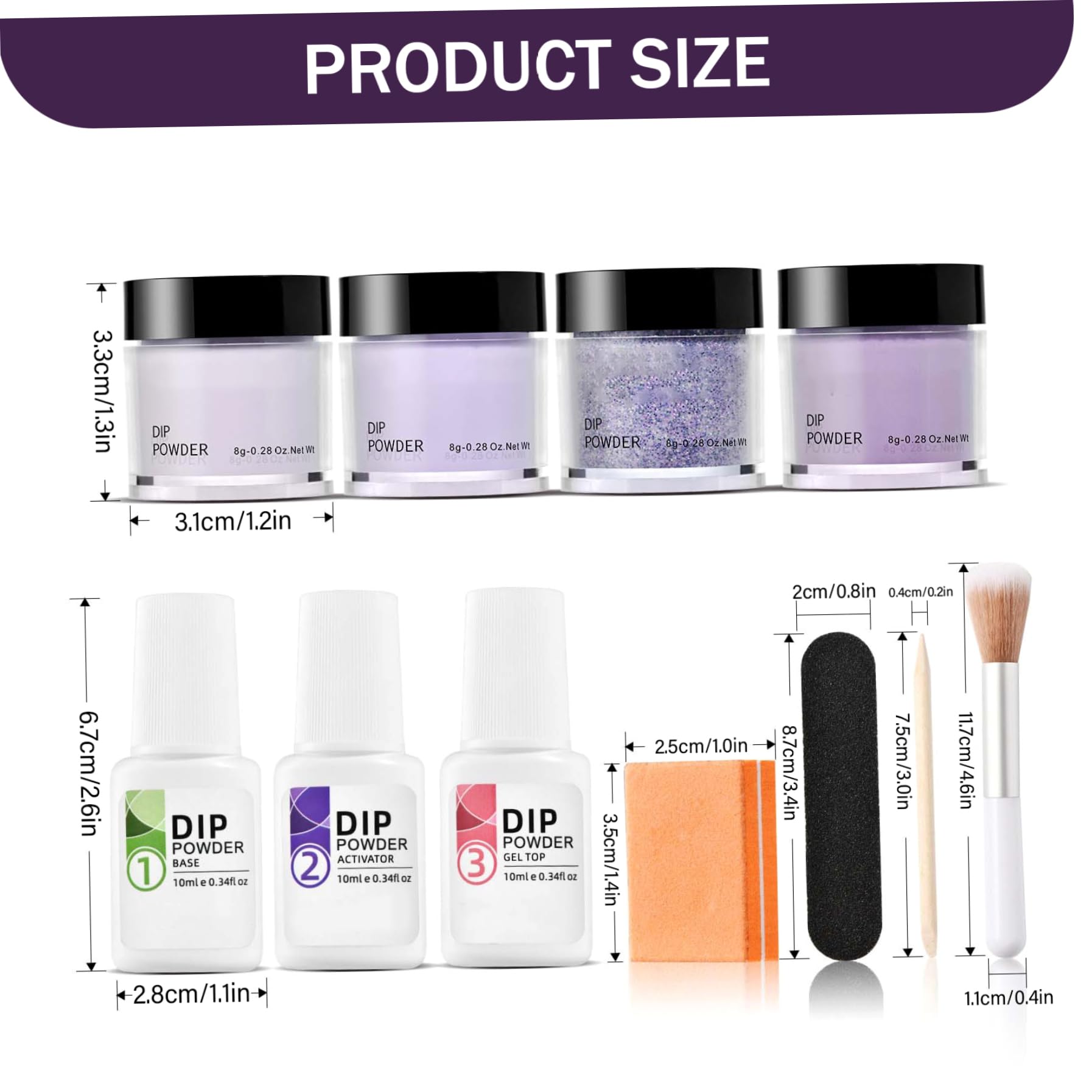 Kit de poudre de trempage pour ongles, 4 couleurs, sans danger pour la peau, comprend une base activatrice/couche finition, un pinceau, un bâton tampon, violet, bleu, longue durée, pour débutants