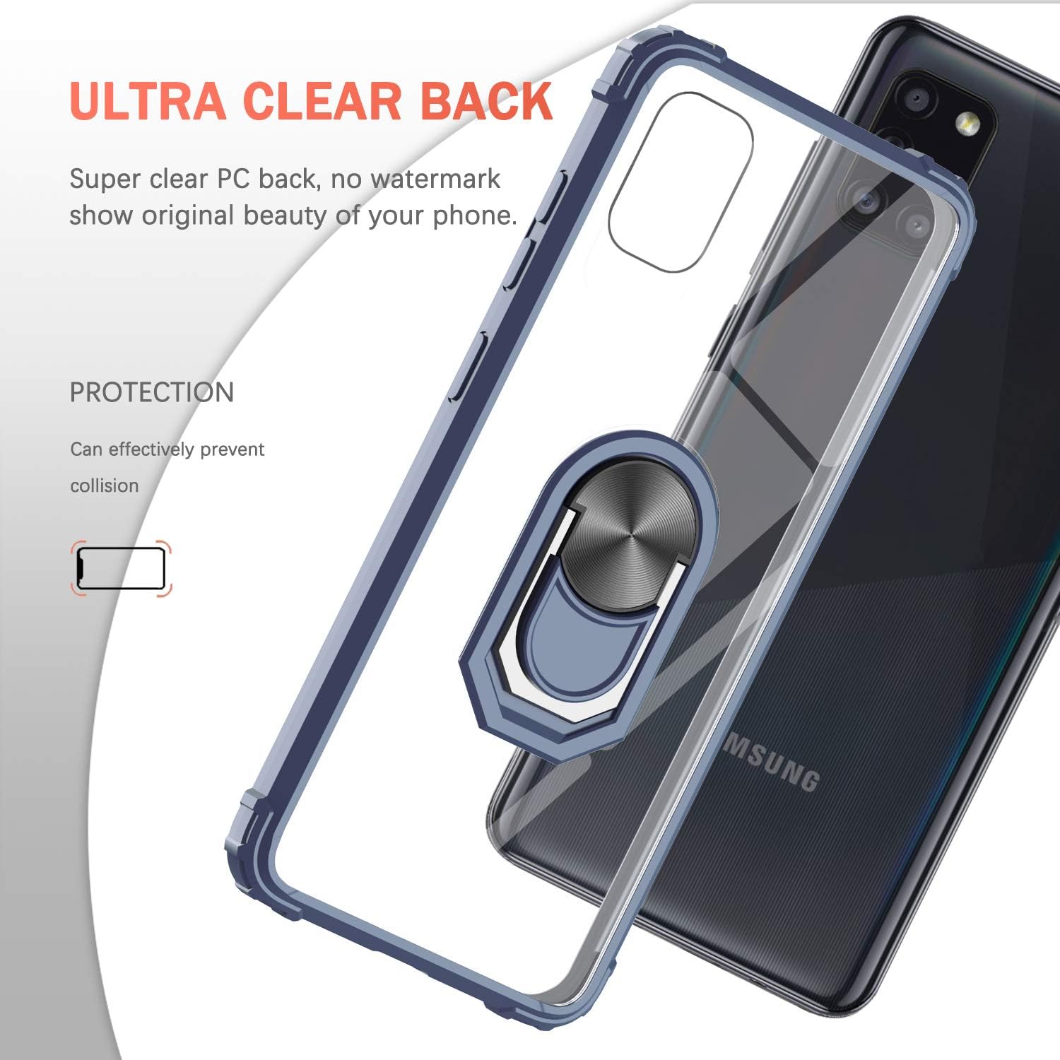 LeYi Samsung Galaxy S22 Ultra Case with [2 Pack] Tempered Glass Screen Protector, [Military-Grade] Clear Crystal Shockproof Phone Case with Magnetic Car Ring Kickstand for Samsung S22 Ultra, Blue