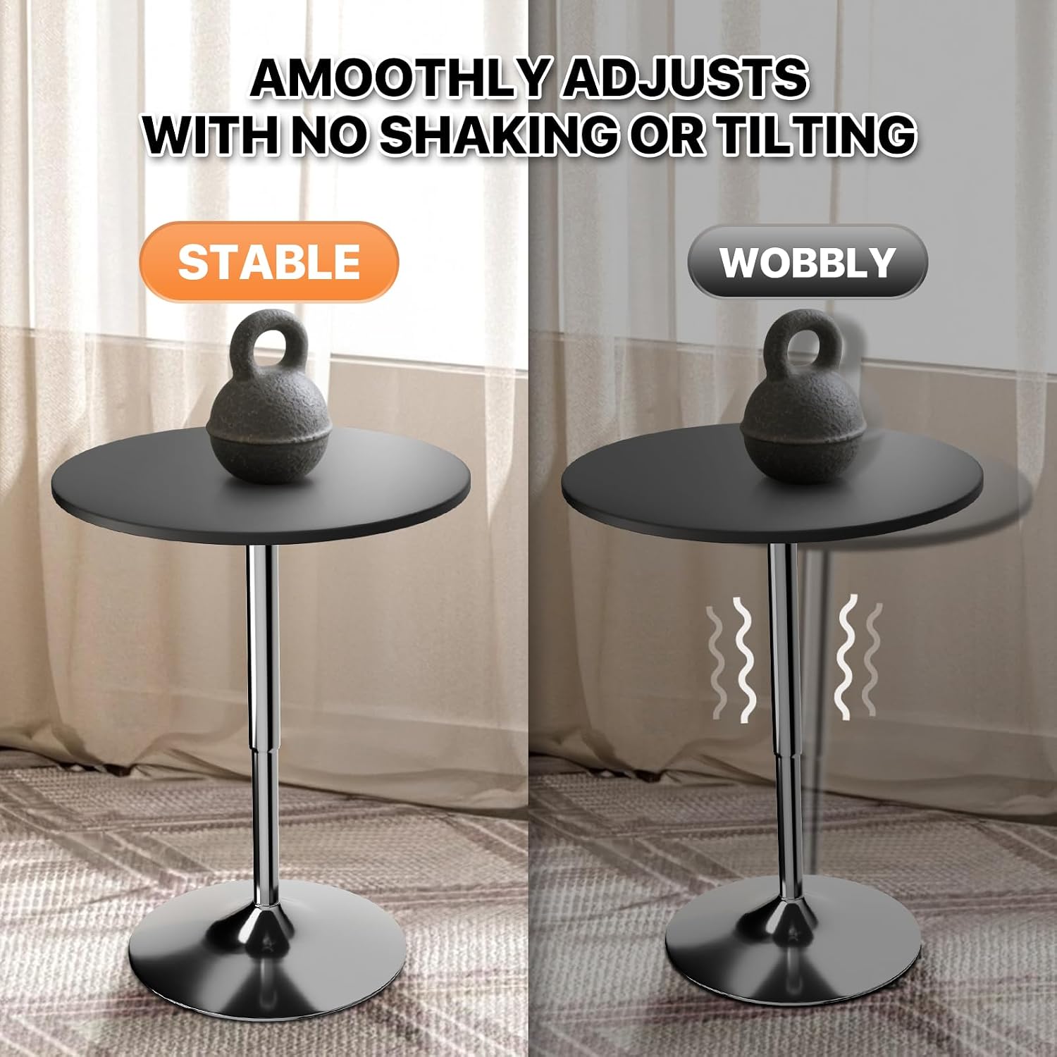 Magshion 23.5" Round Adjustable Height Bar Table, 27.5"-36" Range, 360° Swivel MDF Top Pub Table for Dining, Café, Cocktail, Black