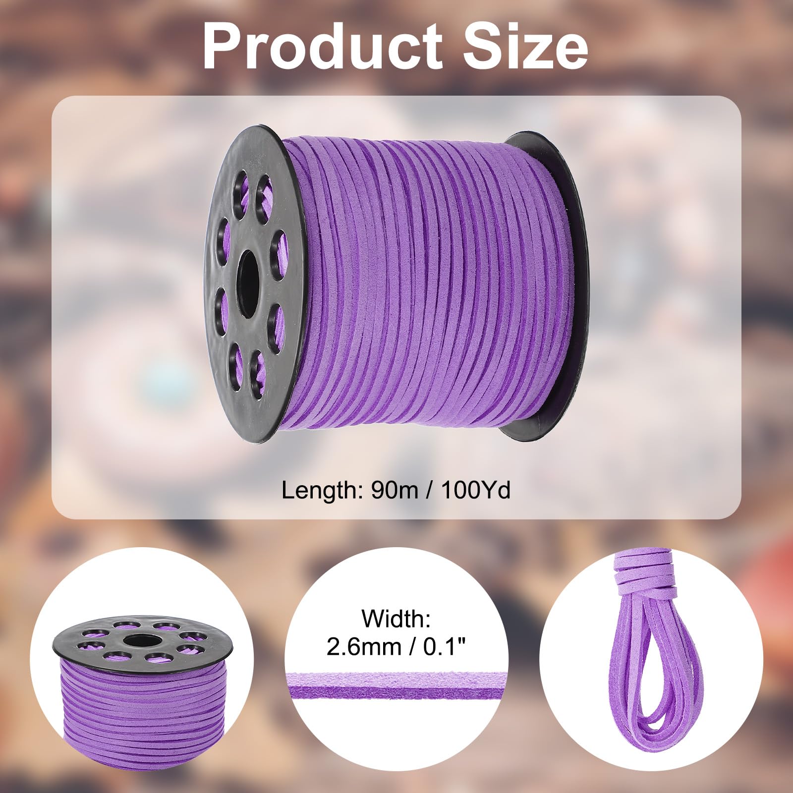 PATIKIL 100 Yards x 2.6mm Faux Suede Leather Cord, Leather Lace String for Bracelet Necklace Beading Making DIY Crafts, Purple - Image 2