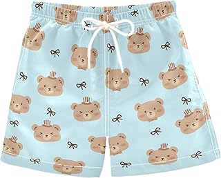 Traje de baño para niños con estampado azul de osos marrones y pantalones cortos de playa de secado rápido