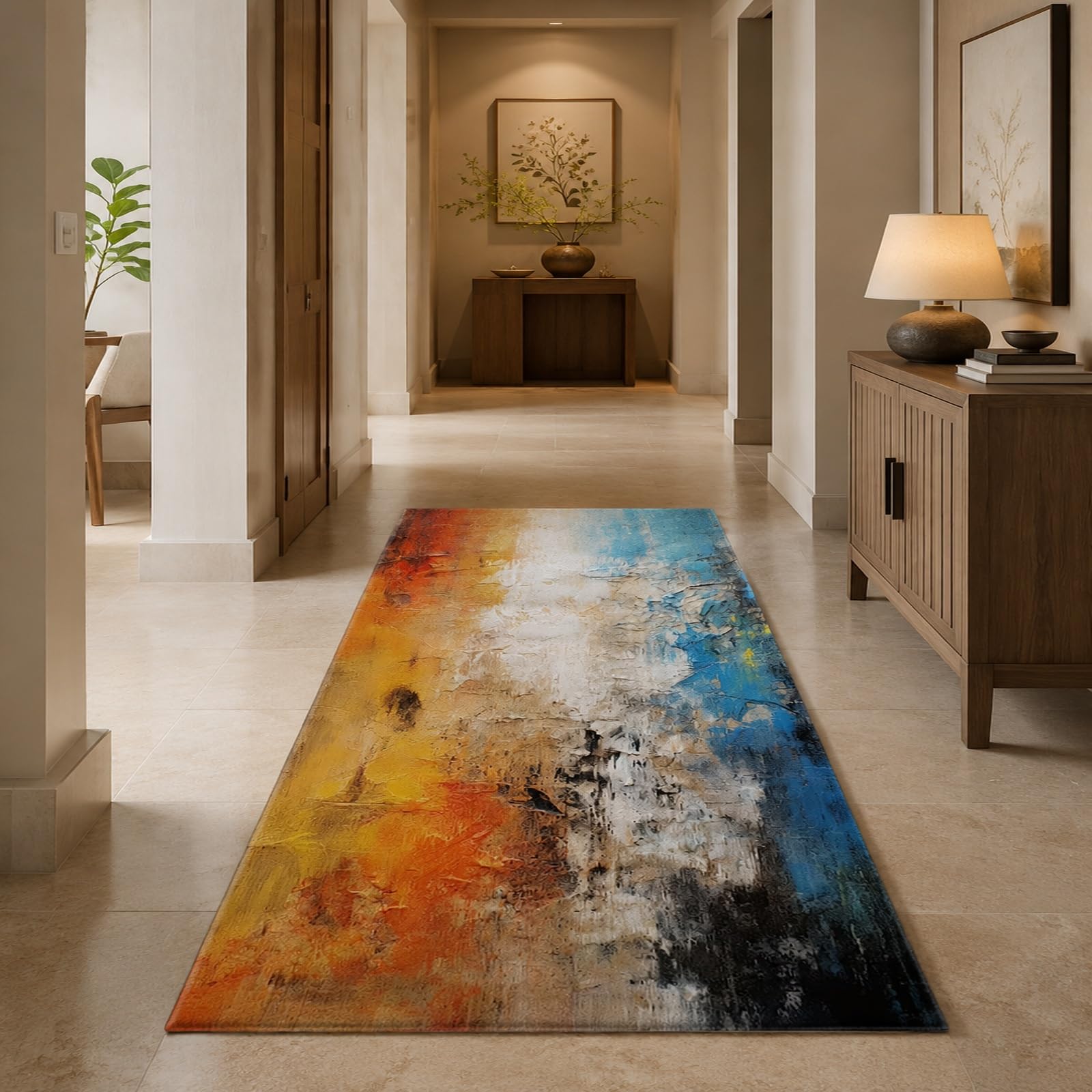 Tapis canapé chambre entrée multicolore 100x100 lavable antidérapant