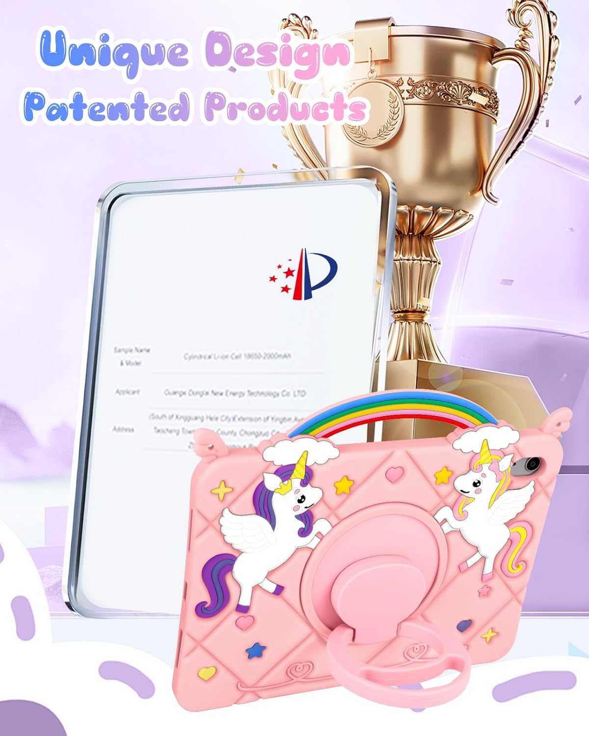 Uppuppy for iPad A16 Case/10th Generation Case - Girls Teens Cute Cartoon 10.9 Inch 2022 Tablet Cover with Rotating Stand Handle & Strap Soft Silicone 3D PK Unicorn Funda for iPad 11th 11 Inch 2025