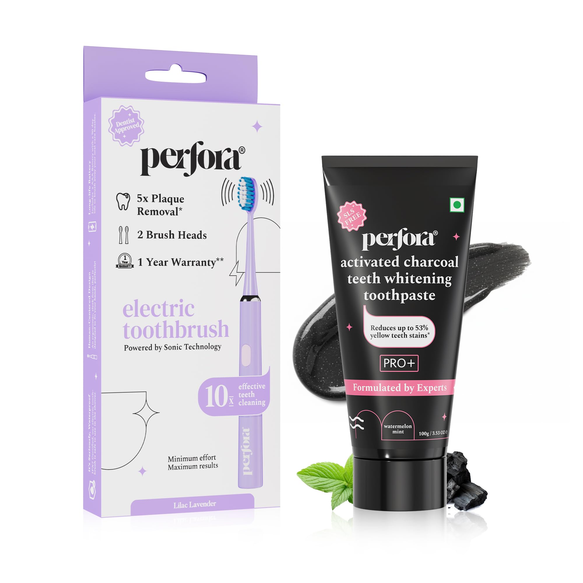 Perfora Electric Toothbrush 002 & Charcoal Toothpaste Combo | Sonic & Automatic Smart Power Toothbrush For Dental Hygiene | Vitamin Enriched Toothpaste For Complete Care | Set of 2 |Lilac Lavender-picture-25