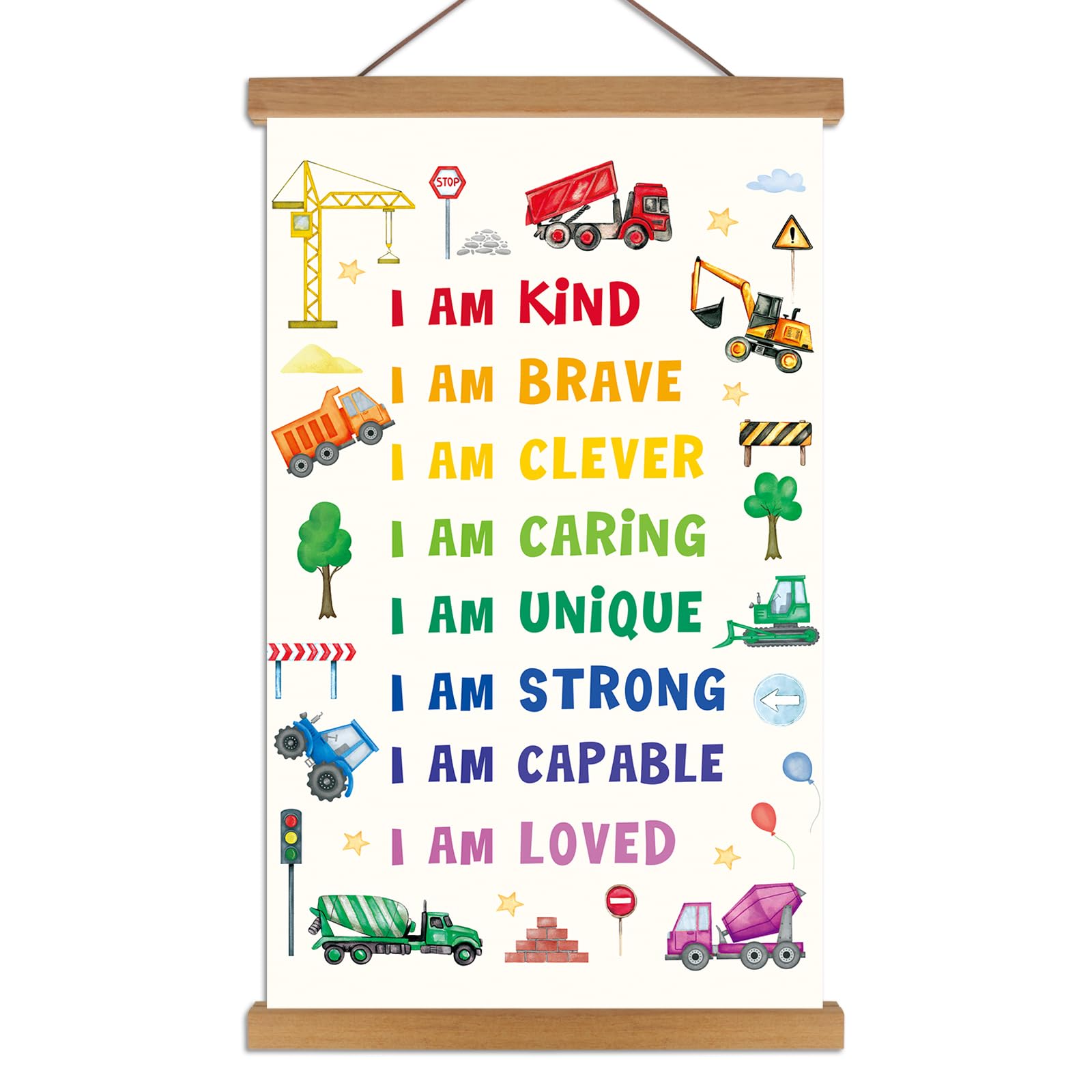 ANHUIB Positive Affirmations Wall Decor for Kids Inspirational Quotes Poster Canvas Car Motivational Wall Art for Boys Bedroom I AM KIND Nursery Playroom Boys Girls Teens Room Classroom Decoration