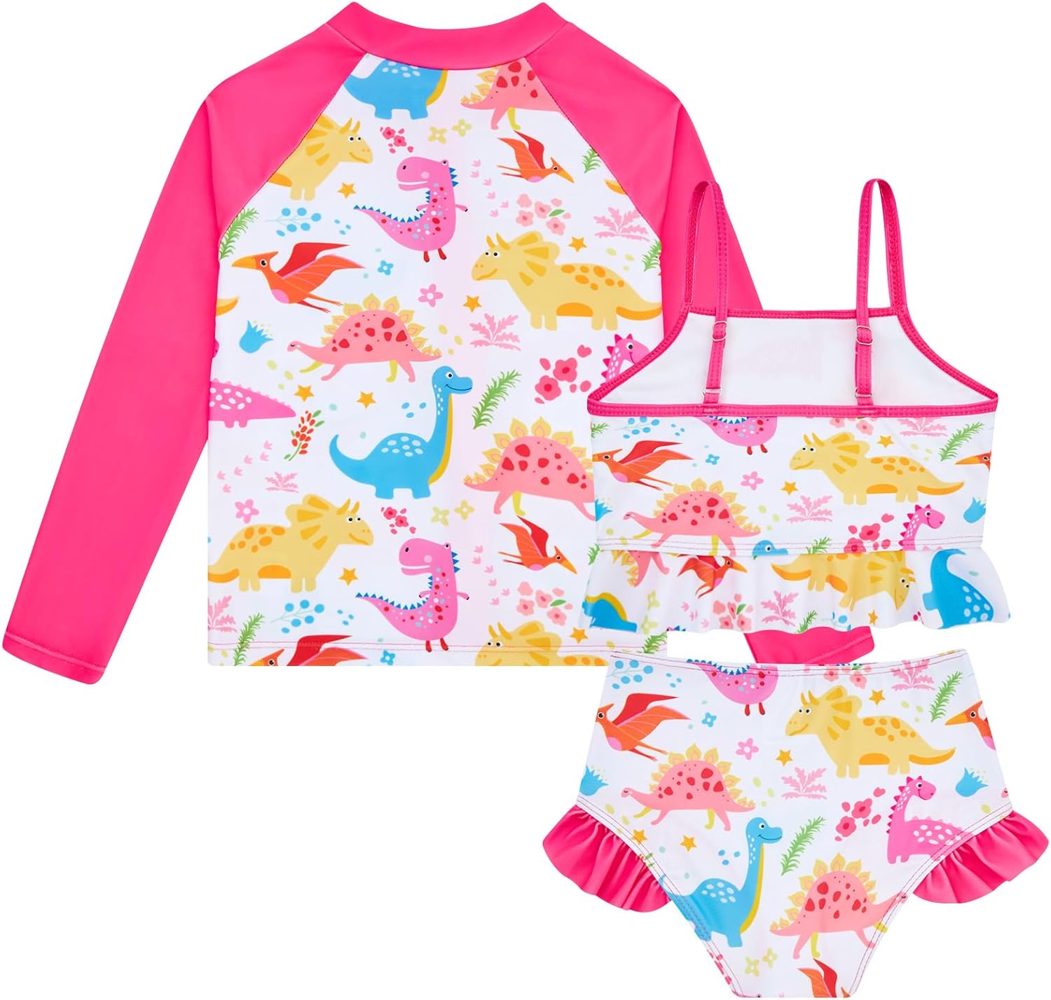 Funnycokid Girls Swimsuit Kids Bathing Suit 3-7 Years Rashguard Swimwear Long Sleeve 3 Piece Toddler - Image 2