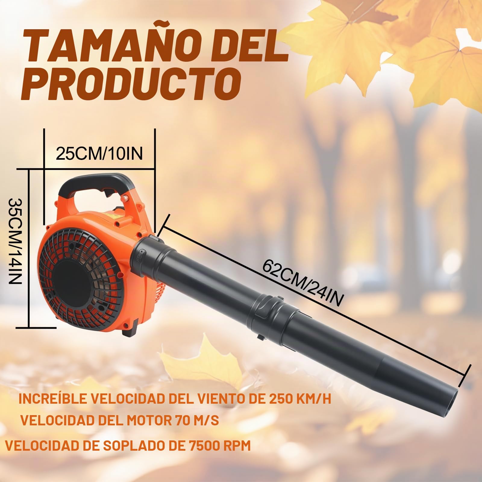Soplador de Hojas Inalámbrico, Motor de 26cc de 2 Tiempos Refrigerado por Aire, Soplador de Hojas de Gasolina Portátil Ligero de Mano, Sopladores Portátiles de Nieve y Césped con Aspiradora