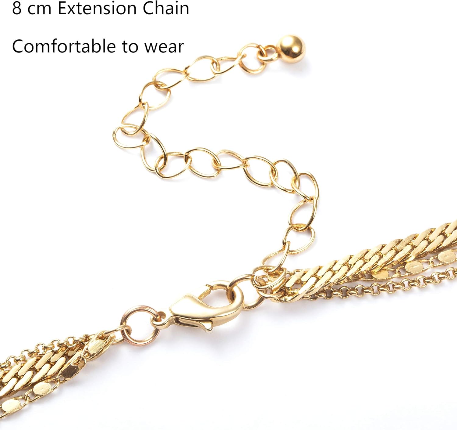 Miniatura 5 de NUZON Collar de 3 capas para mujer chapado en oro de 14 quilates cadena de clip de papel gargantilla en capas colgante de moneda collar de joyería