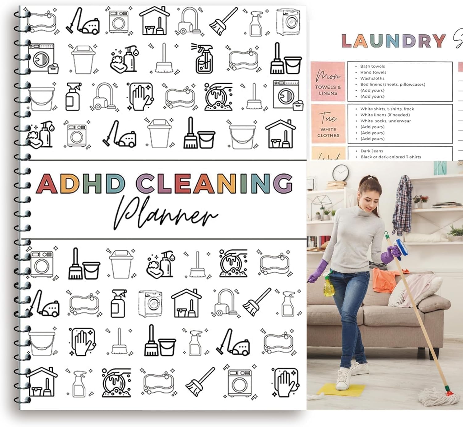 ADHD Cleaning Planner, Cleaning Schedule and Checklist Organizer, Daily Weekly Monthly Cleanings Schedule and Checklist, DIY ADHD Planner, Bundle Household Cleanings Schedules & Checklists Management