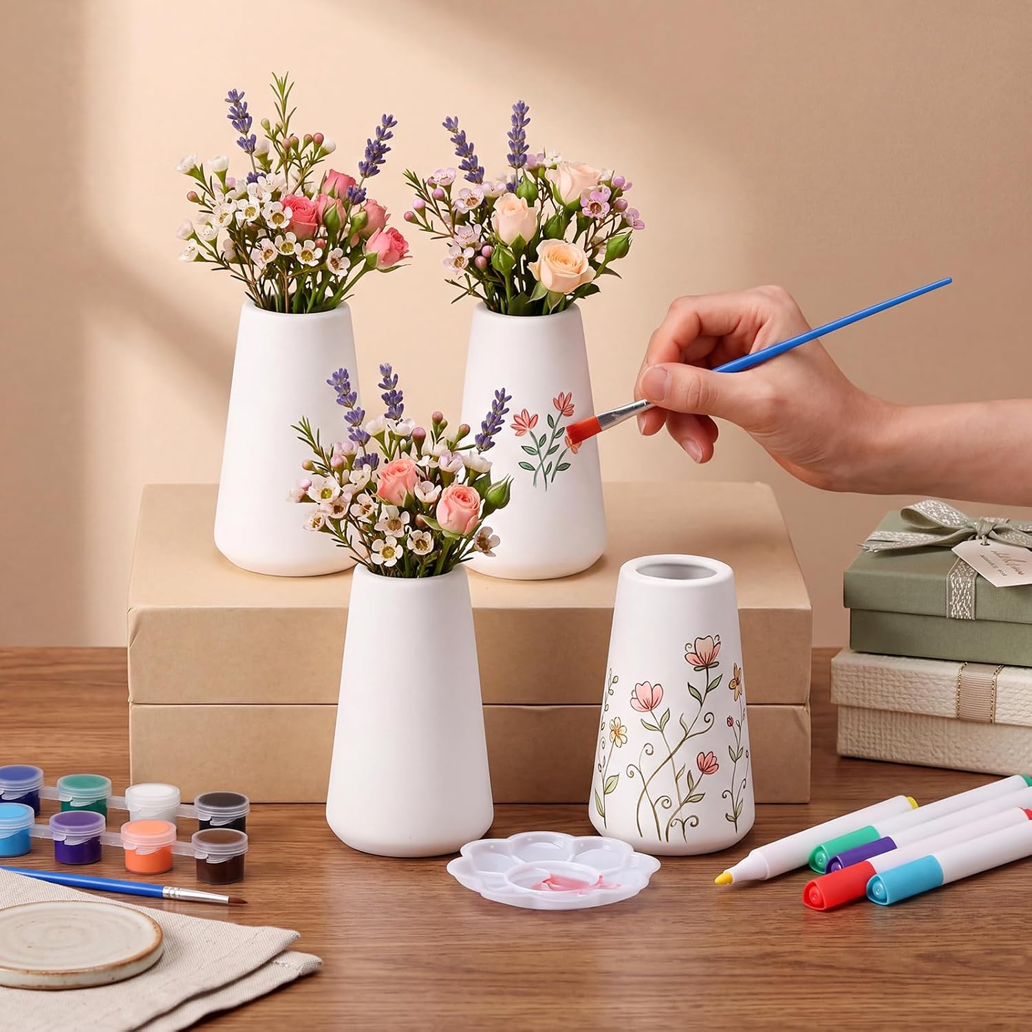 Singhoow 4 Set Ceramics to Paint Vase, DIY Christmas Ceramic Vase Craft Kit