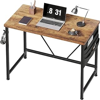 YeTom Computer Desk with Storage Bag & Hooks, PC Desk, Home Office Desk, Study Table, W 31.5 x D 15.7 inches 80 x 40 cm, Simple, Compatible with Monitor MountsArms, Easy Assembly, Vintage