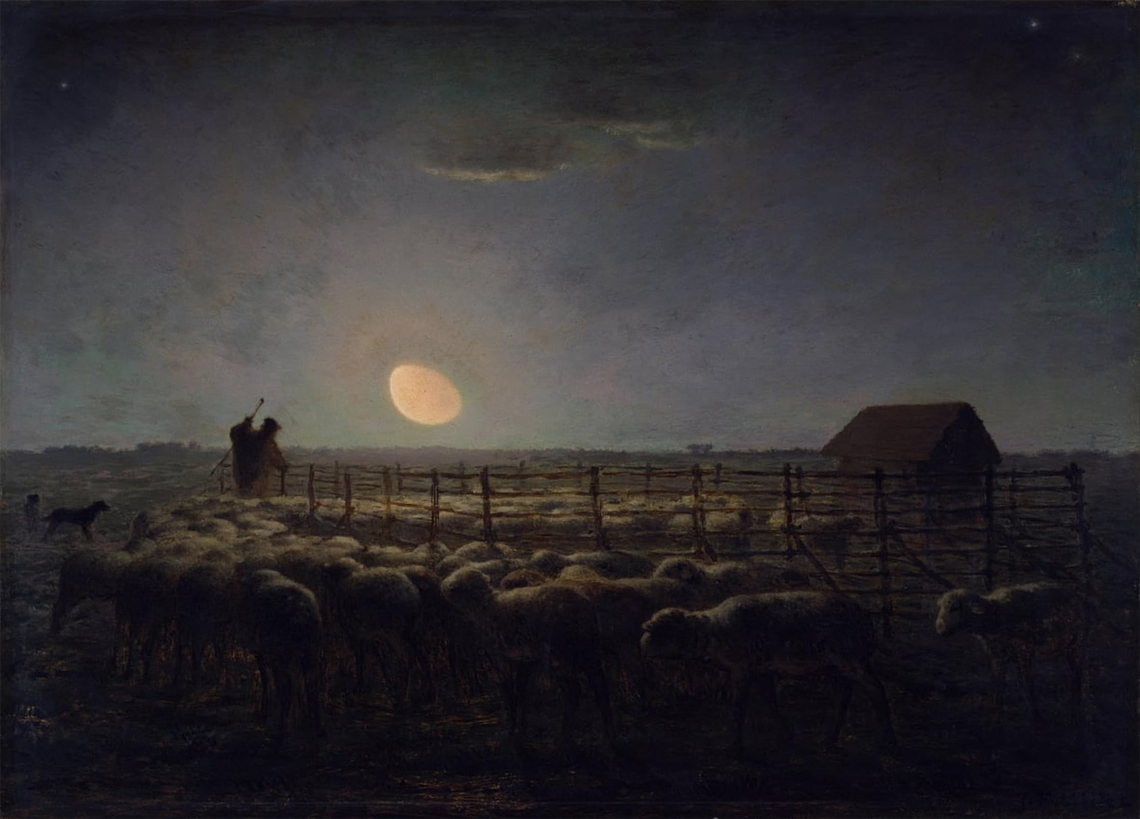 ARTXLXXBN Famous Print Painting Colorful Art Print the Sheepfold Moonlight by Jean Francois Millets Canvas Art Decorations for Home Decor 60x90cm