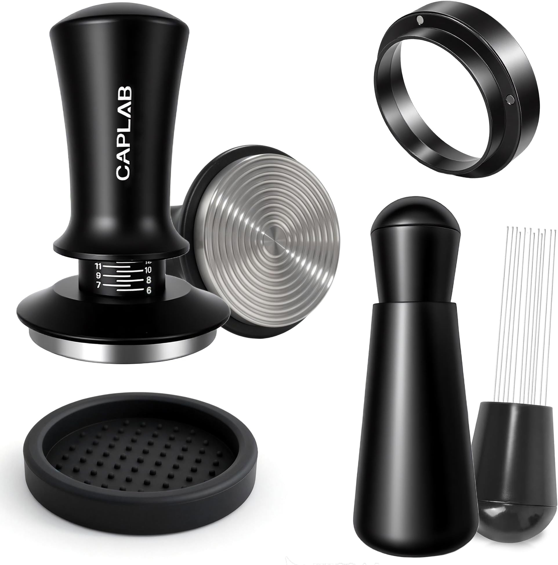 51mm Espresso Accessories Kit, Spring Loaded Calibrated Tamper, WDT Tool, Dosing Funnel Set, Fits Delonghi CASABREWS atatix and other 51mm Portafilters, for a Clean & Tidy Workspace
