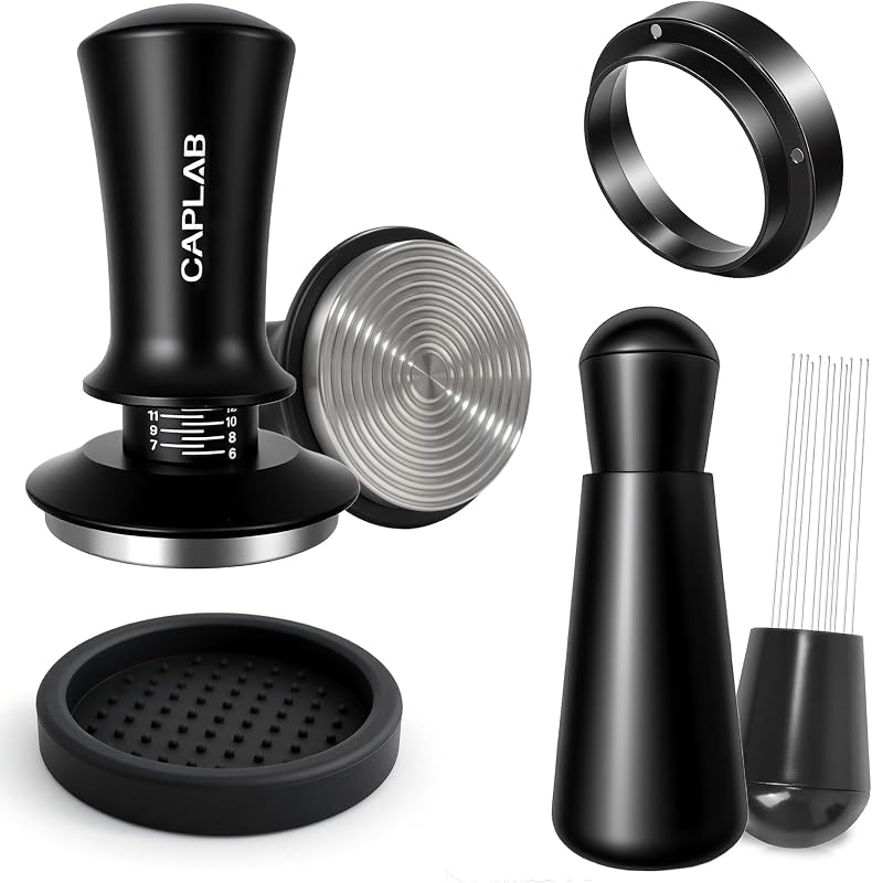 51mm Espresso Accessories Kit, Spring Loaded Calibrated Tamper, WDT Tool, Dosing Funnel Set, Fits Delonghi CASABREWS atatix and other 51mm Portafilters, for a Clean & Tidy Workspace