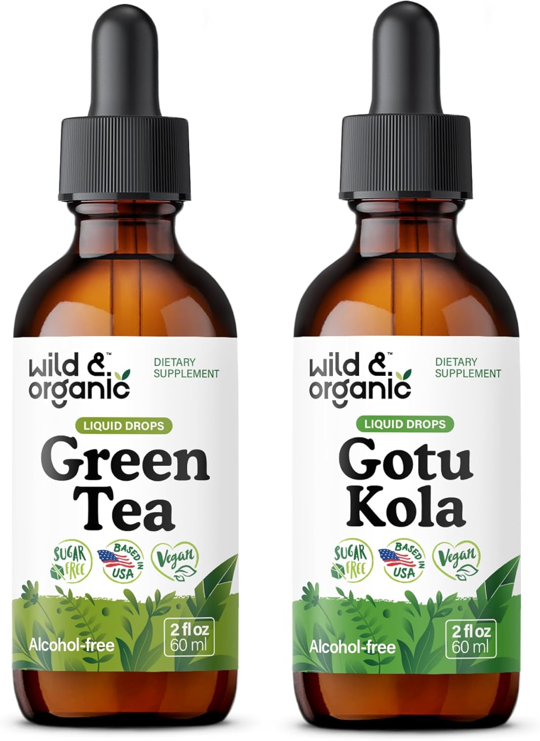 Wild & Organic Green Tea Tincture 2 fl oz & Gotu Kola Tincture 2 fl oz