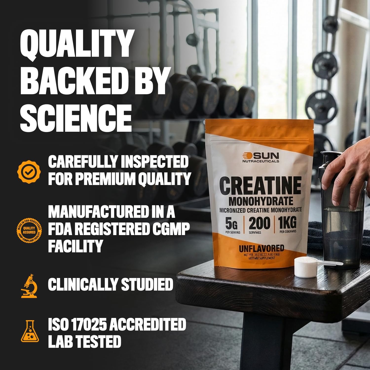 Micronized Creatine Monohydrate Powder 1kg (2.2lbs, 200 Servings) - Bulk Creatine Powder Supplements, 5g per serv, Unflavored, Third Party Tested, Supports Muscle Strength for Men & Women