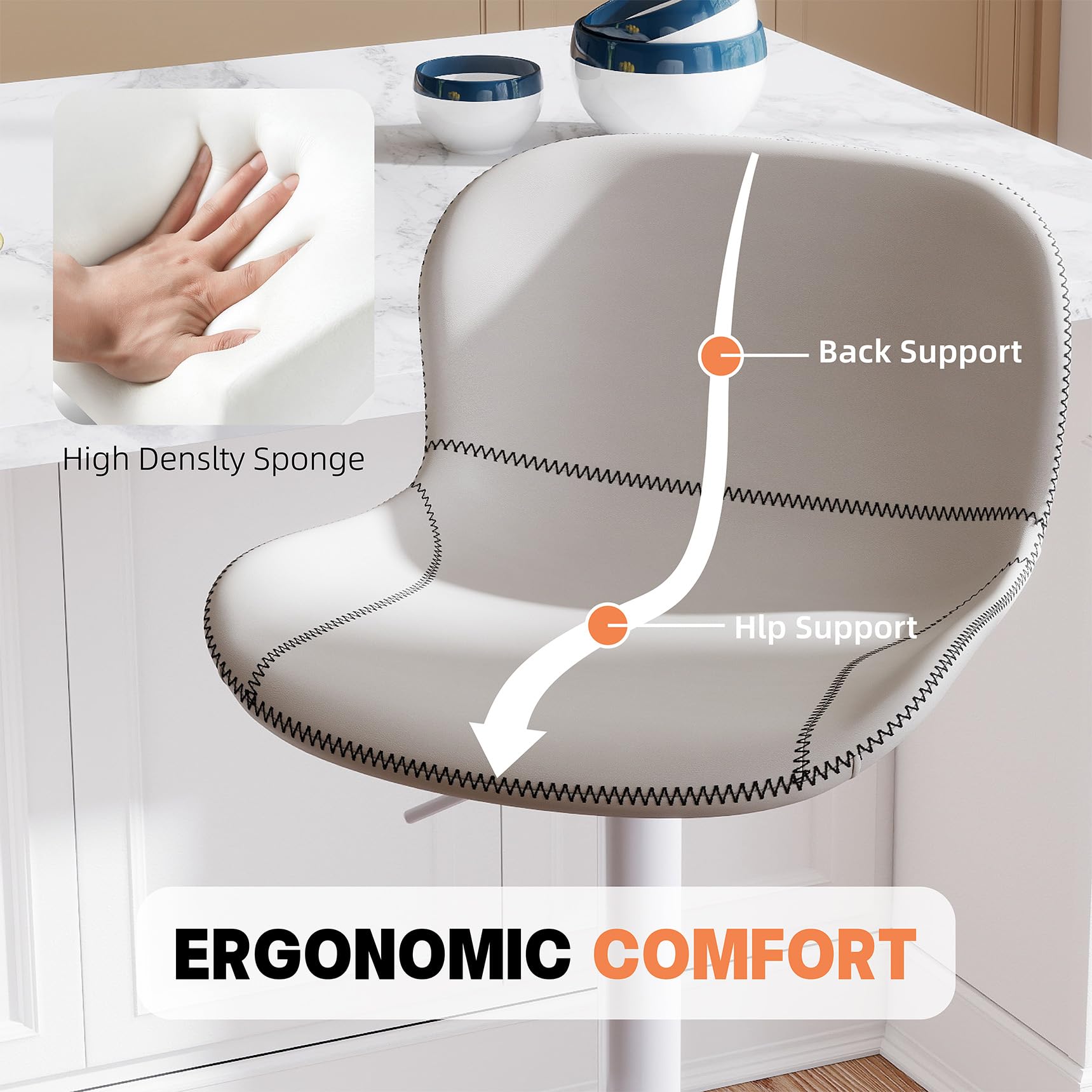 Youhauchair Barhocker 2er Set, Barhocker Höhenverstellbar aus Kunstleder, wasserdicht und verschleißfest, Barhocker mit Lehne, Drehbarer bar Stool, modern, Weiß