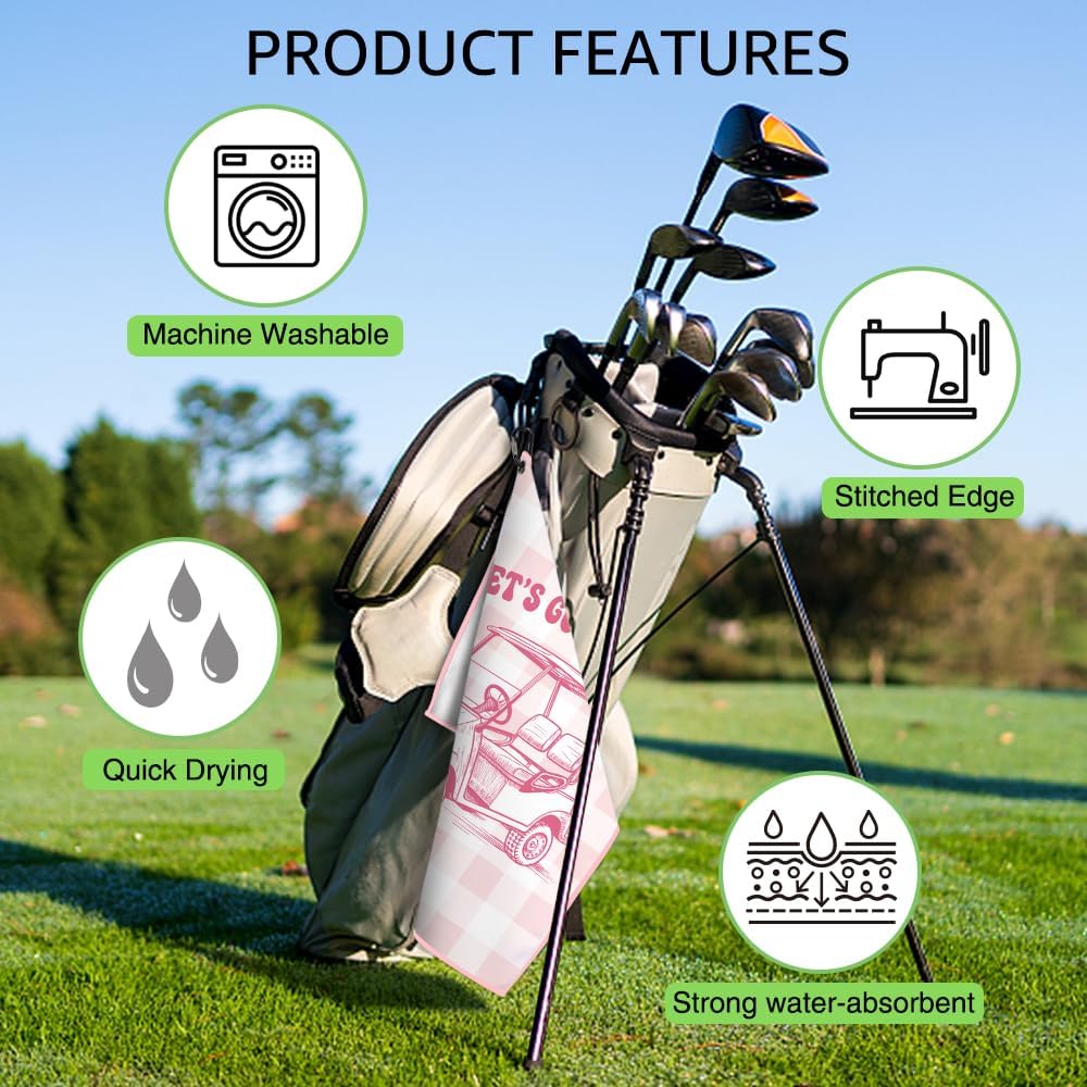 Let's Golf Pink Golf Towel with Clip - Funny Ladies Golf Bag Towel for Mom, Grandma or Sister - Image 3