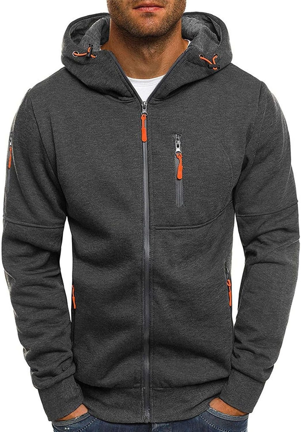 Lu's Chic Zip Up Hoodie Jacket Cool Fleece Lined Zipper Sweatshirt Long Sleeve Hooded