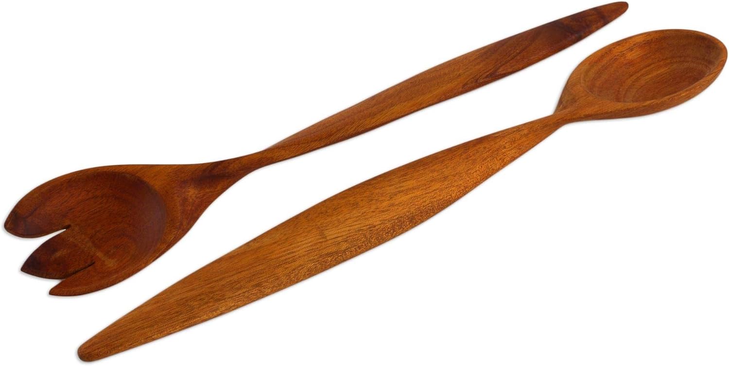 NOVICA Twist Of Nature Wood Salad Servers