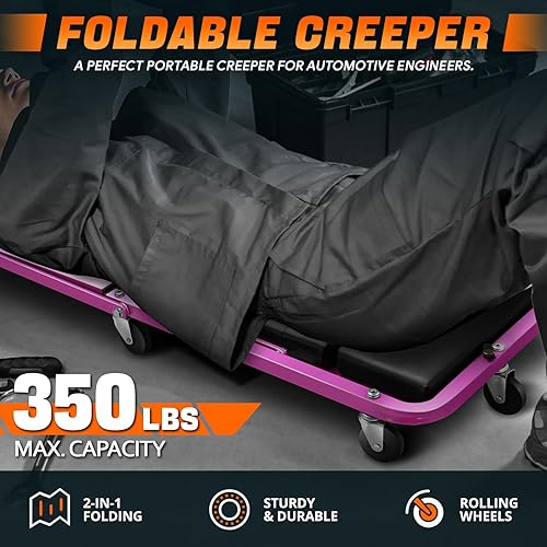 Miniatura 35 de DNA MOTORING TOOLS-00186 - Asiento plegable 2 en 1 de 40 pulgadas, 6 ruedas de 2 pulgadas, capacidad de peso de 330.7 lbs, color rojo