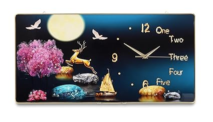Amazon Brand - Umi Silent Crystal Wall Clock with Decorative Peacock Wall Art Painting Picture Photo Frame Designer Stylish Latest Wall Clocks for Living Room Bedroom Home Decor Gift 30x60cm UC_142
