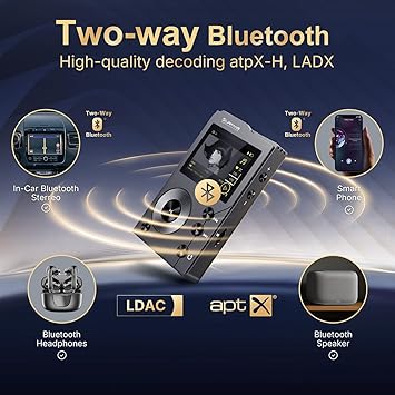 Surfans F20 HiFi MP3 Player with Bluetooth 5.2, Lossless DSD FLAC High Resolution Digital Audio Player, High-Res Portable Music Player with 64GB MicroSD Card, Support up to 512GB