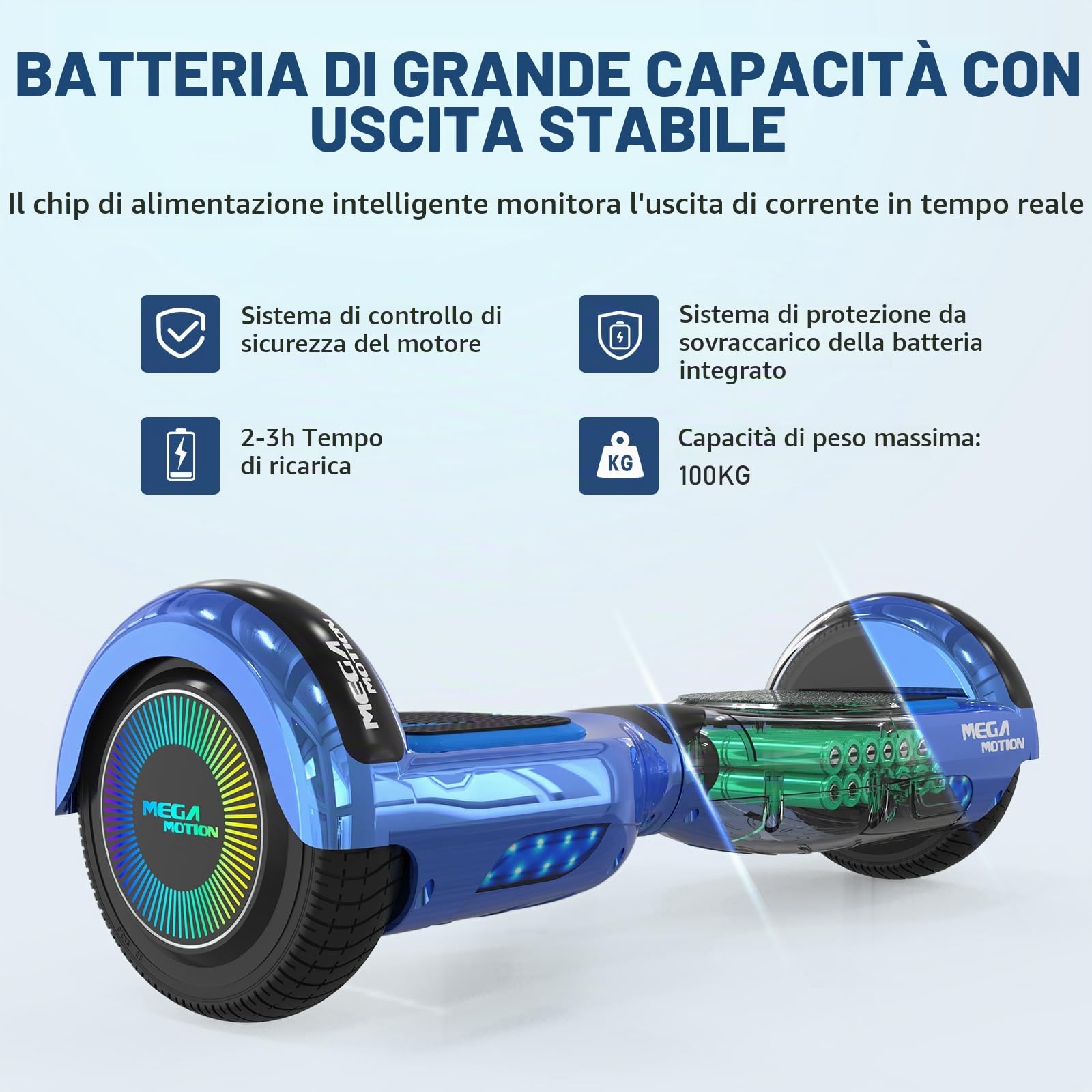 MEGA MOTION Hoverboards per Bambini, Hoverboards a due Ruote da 6,5 Pollici con Altoparlante Bluetooth, con Luci a LED, Regalo per Bambini e Adolescenti