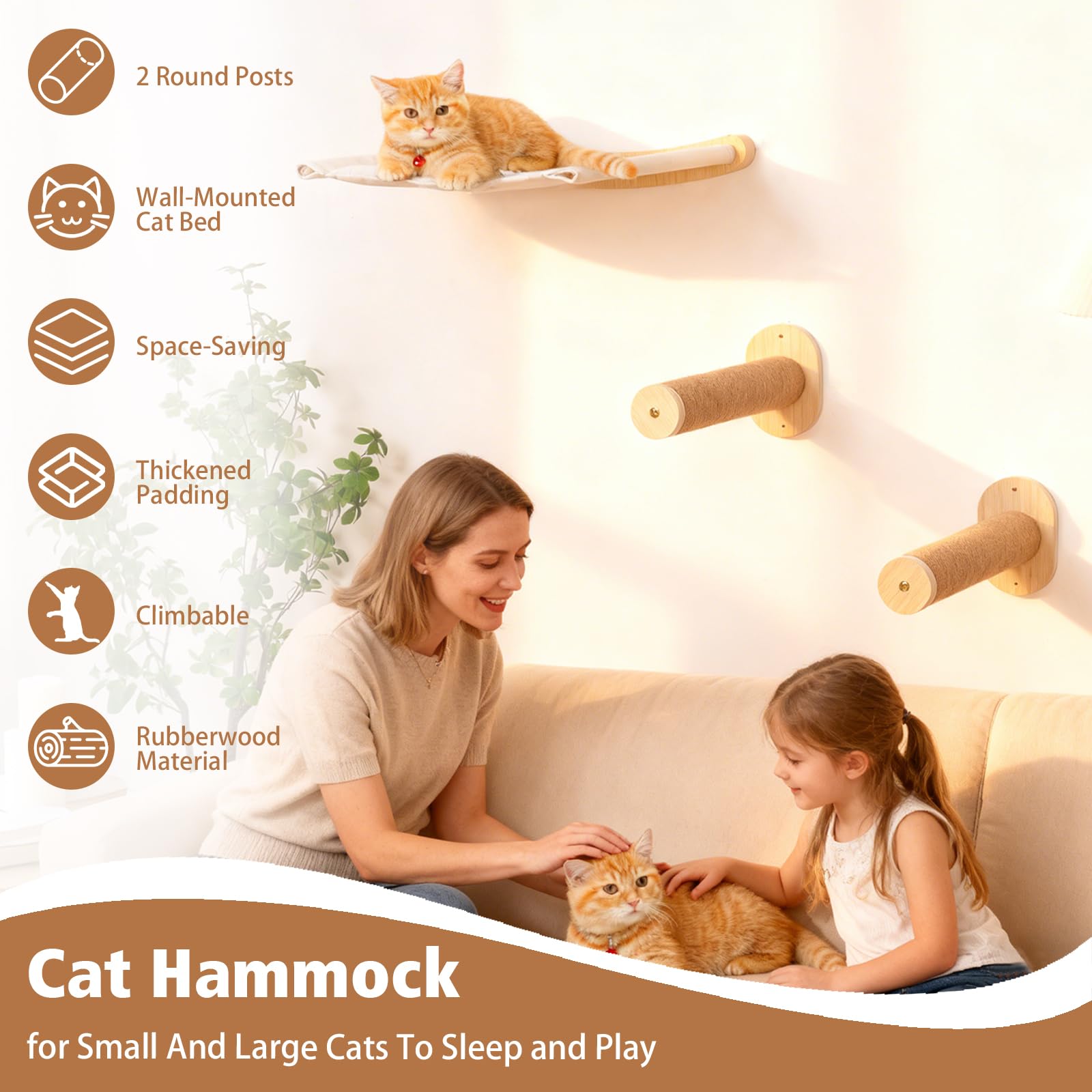 Pared de escalada para gatos, hamaca para gatos con 2 escaleras para gatos, hamaca de madera, muebles de pared para dormir, escalada y juegos