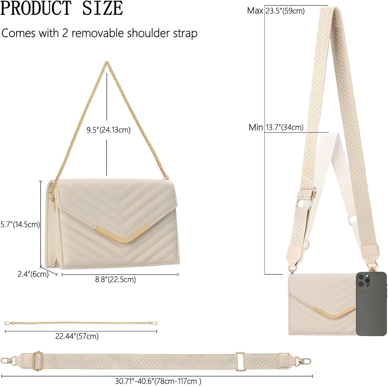 MOJISOLO Women's Crossbody Bag - Vegan Leather Quilted Shoulder Purse,Evening Handbag with 2 Straps