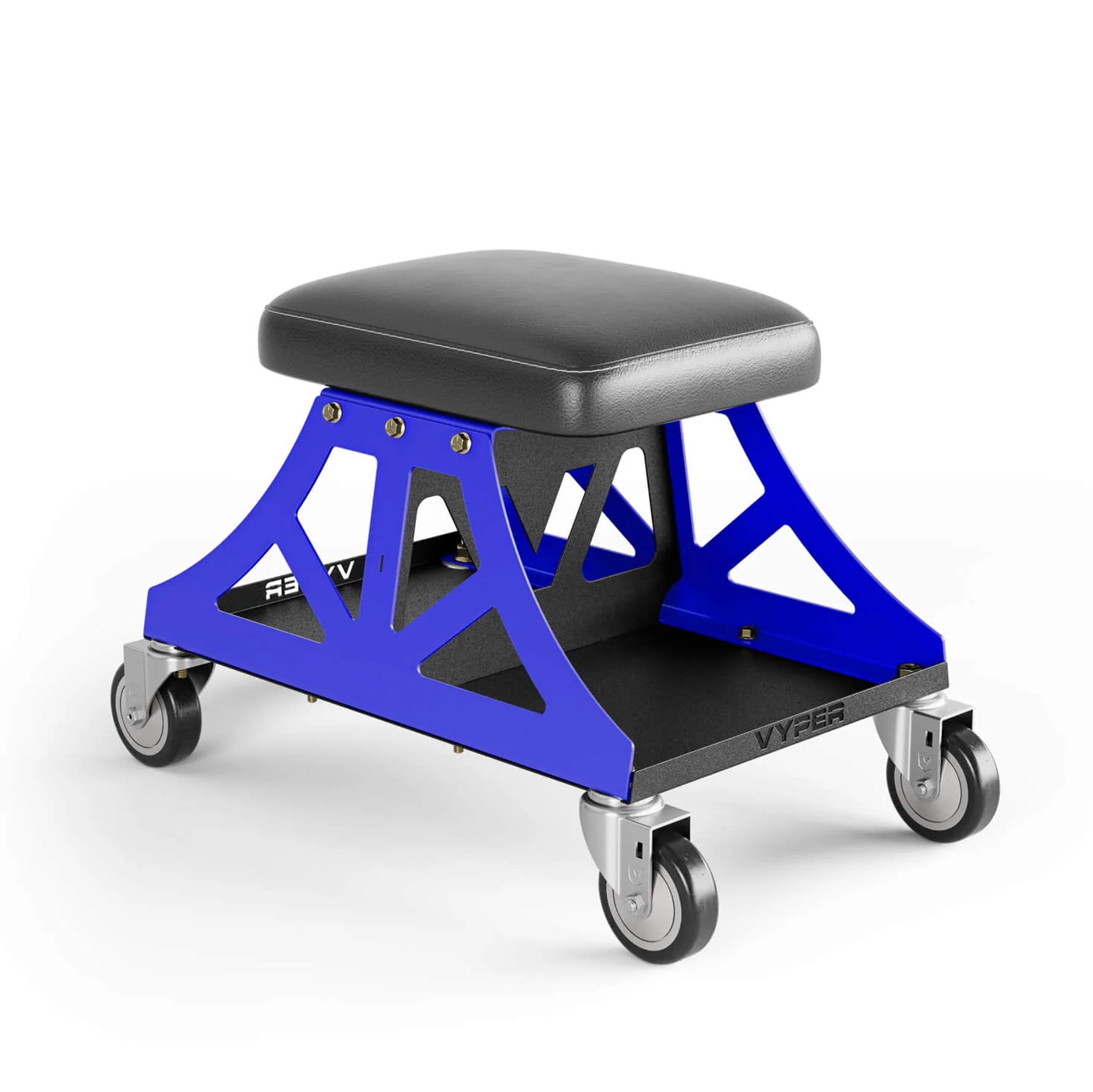 Vyper Low Pro Garage Stool with Removable Seat for Mechanics, Automotive, DIY - 400 lb Capacity Rolling Shop Chair (Black Seat, Blue Frame)