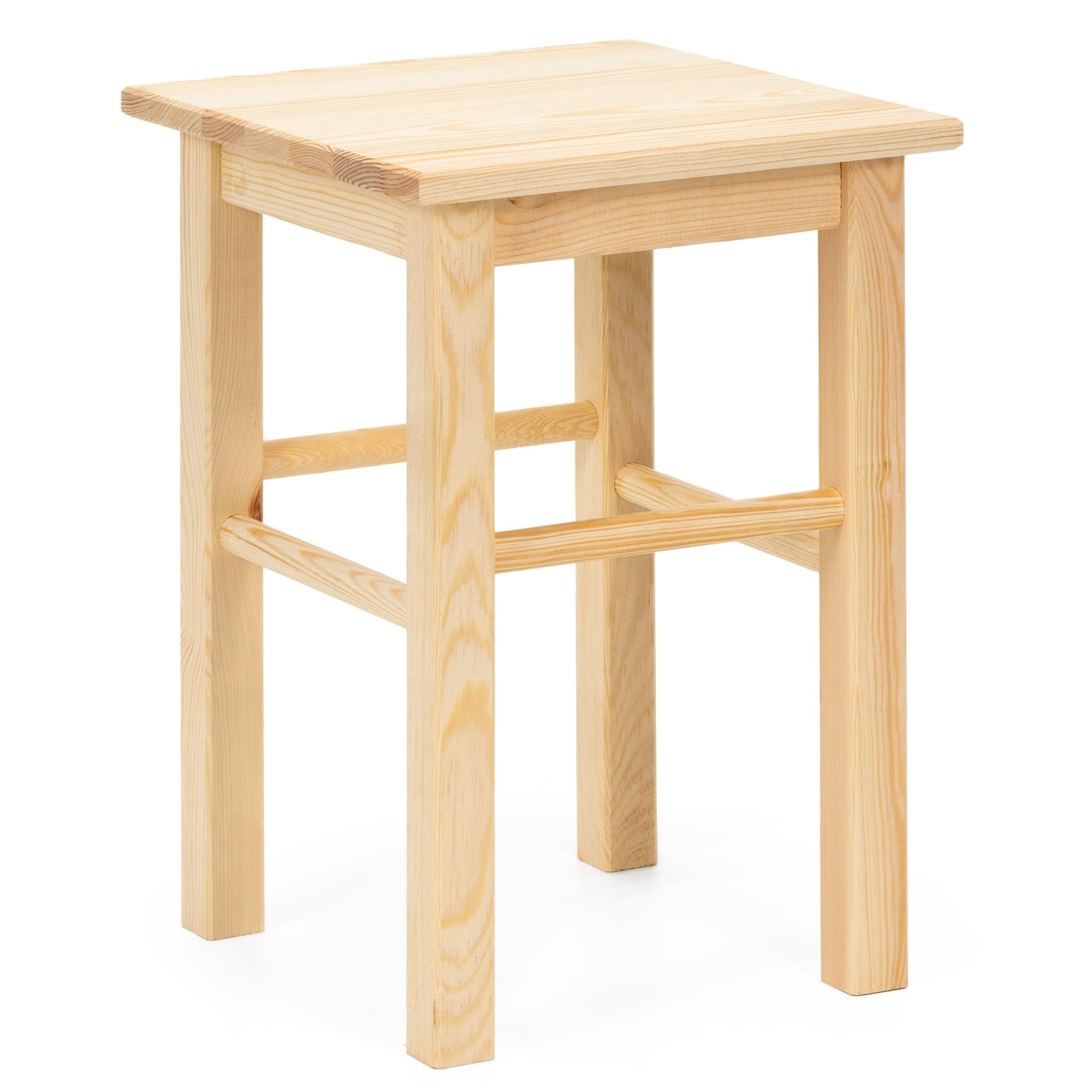 SPRINGOS Holz Hocker Kiefer Natur 30x30x43,5 cm Massivholz Sitzhocker Stabiler Küchenhocker mit Verstärkung Ergonomischer Sitz Vielseitiger Tritthocker Bad Wohnzimmer Kinder Erwachsene