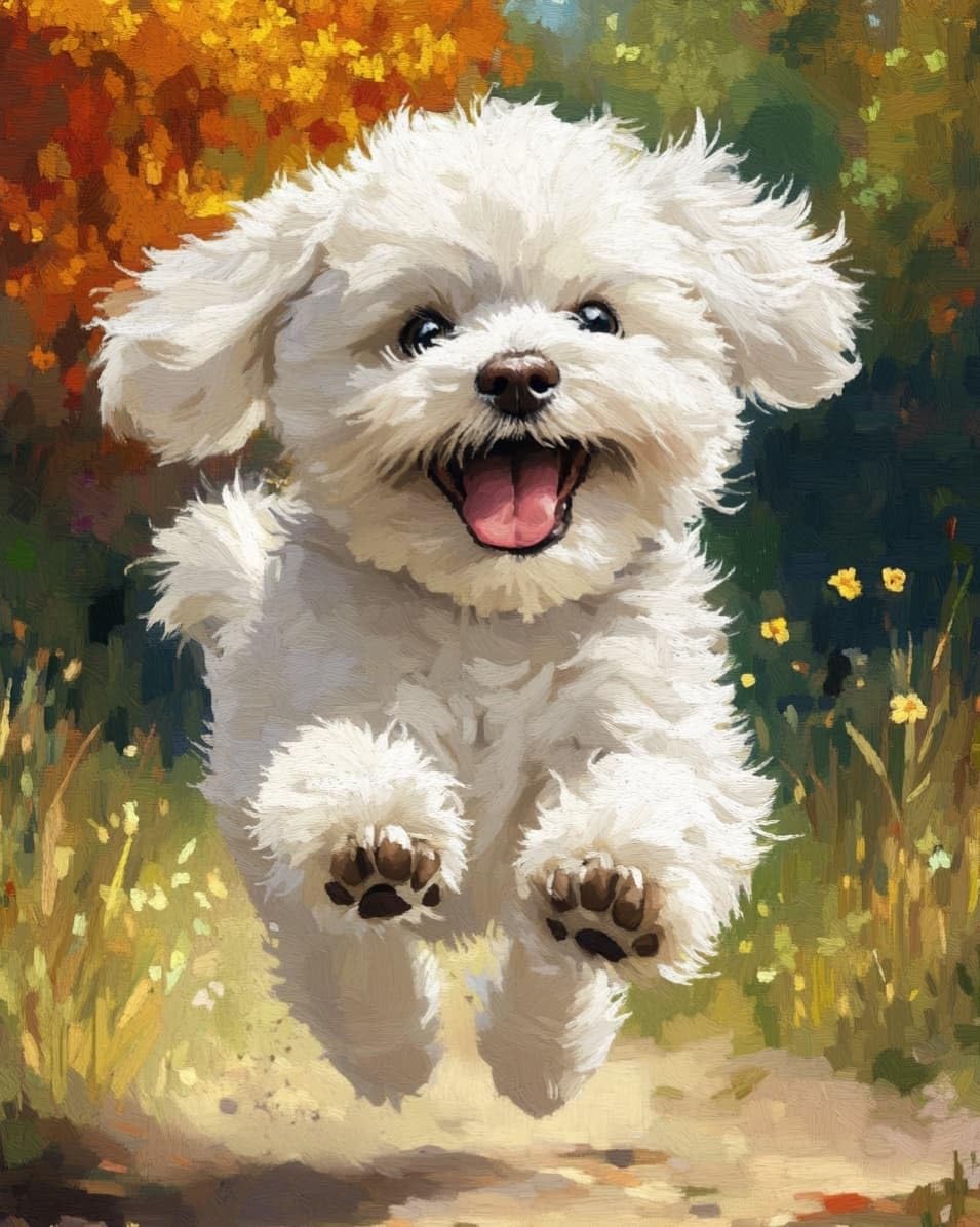 WallustrioaW DIY 11CT Stamped Cross Stitch Kits for Beginners,A Running Bichon Frise,Easy Embroidery Counted Cross Stitch Art Craft for Wall Decoration,40x50cm
