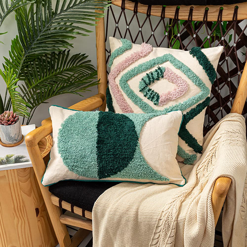 Kissenhülle Boho, Vintage Grün Raute Geometrische Nähte Getufteter Jacquard Baumwolle Dekorative Kissenbezüge Marokkanischer Boho Ethno 45X45Cm Dekokissen Bezüge Für Sofa Schlafzimmer Wohnzimm