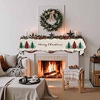 Vista 3 de Bufanda para chimenea con árbol de Navidad, 90 x 17 pulgadas, guirnalda de Navidad a cuadros rojos, cubierta de mantel de lino vintage, protector