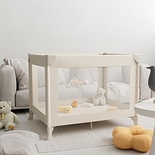Reisebett Laufstall, Kinderreisebett Babybett für Neugeborene & Kleinkinder, kompakte Maße nach dem Zusammenklappen, inklusive Tragetasche(Khaki)