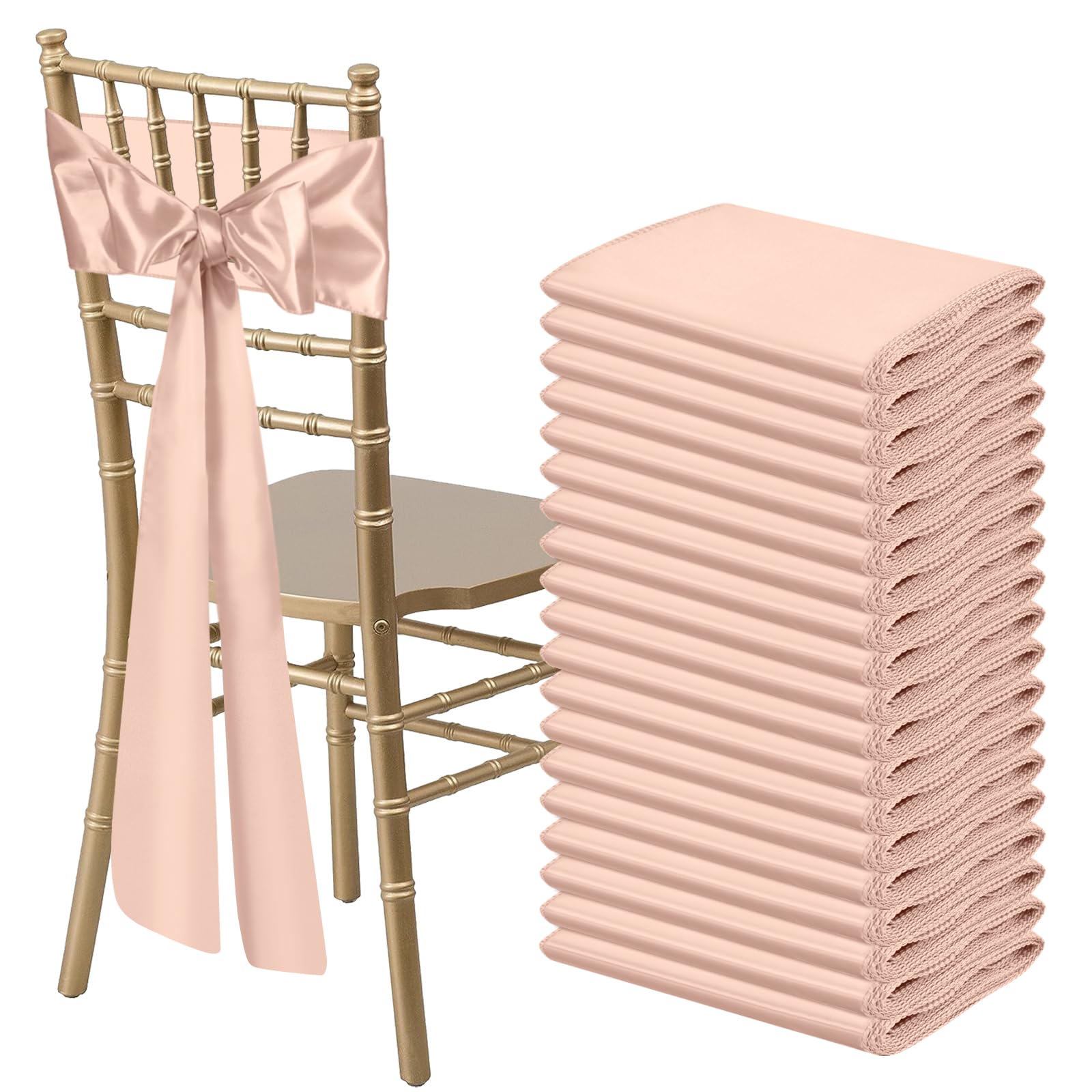 50 lazos universales de satén rosa rubor para sillas, lazos traseros para bodas, fiestas, recepciones, eventos, banquetes, hoteles, eventos, decoración de fundas de sillas (7 x 108 pulgadas)
