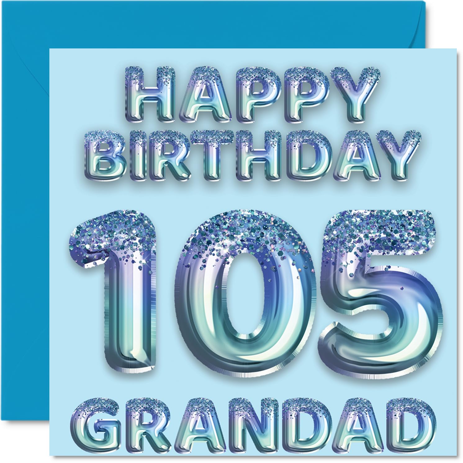 105th Birthday Card for Grandad, Blue Glitter Party Balloons