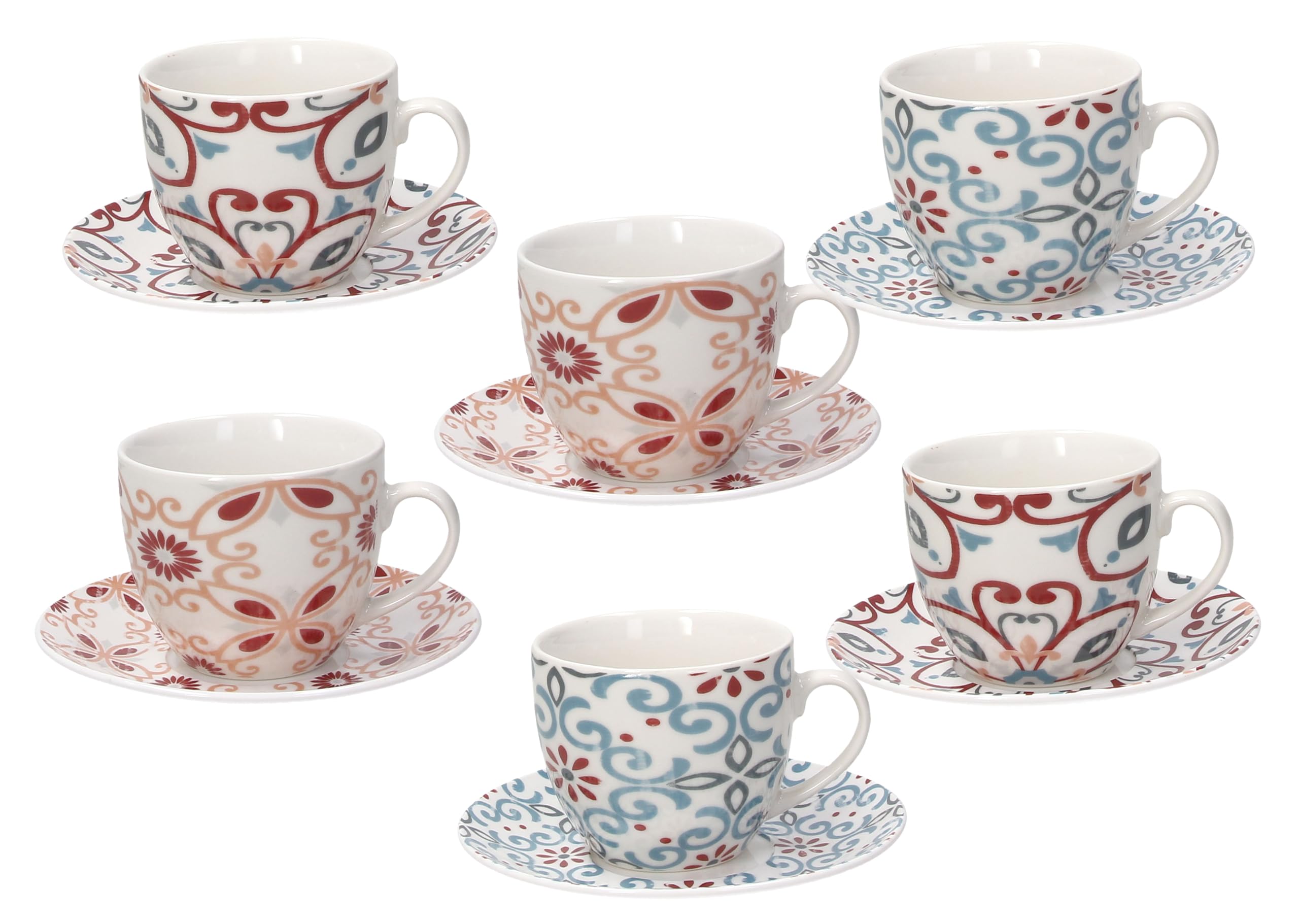 Tognana Ribeira The Cup with Plate, Bone China, Pack of 6, Multi-Colour