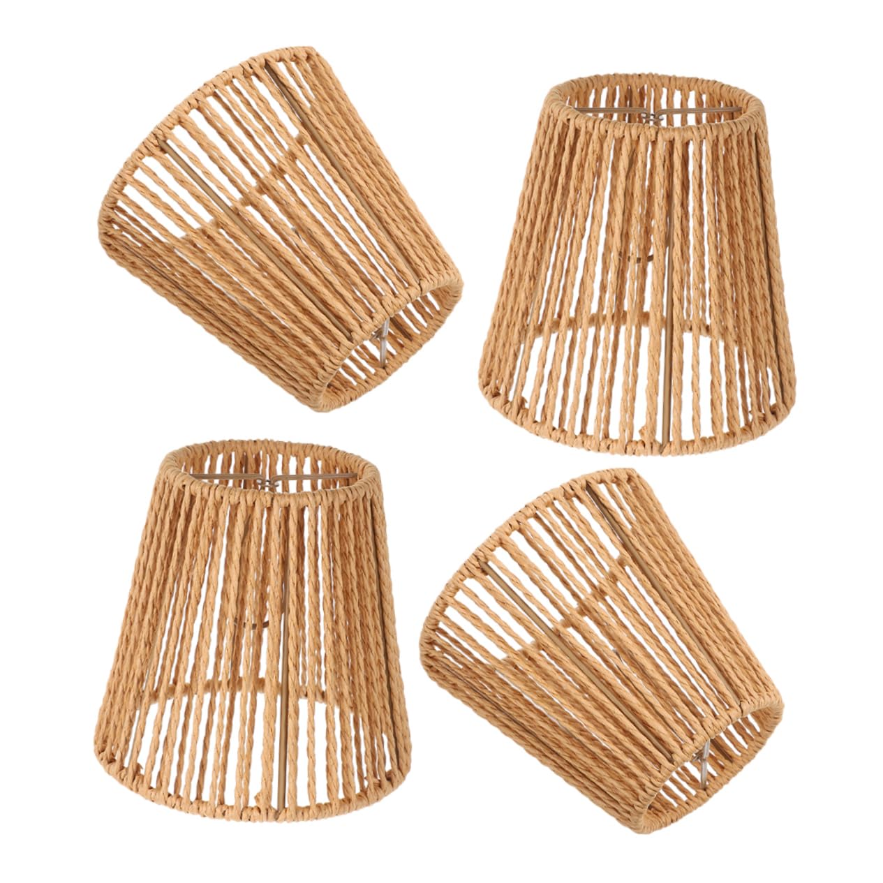 4kawałki Woven Paper Rope Lamp Shade Retro Rattan Lampa Włóknina Ozdobna Osłona Do Lampy Wiszącej Stojącej Biurkowej Ściennej Ręcznie Wykonane Akcesoria Do Wnętrz