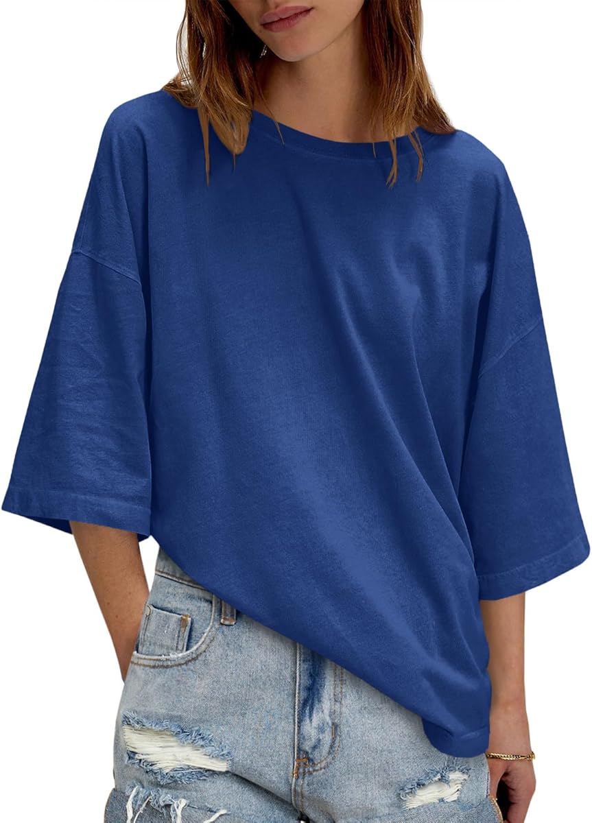 UNCLECAT Womens Oversized Half Sleeve T Shirts Summer Tops Trendy Crew Neck Loose Fit Workout Tee Clothes