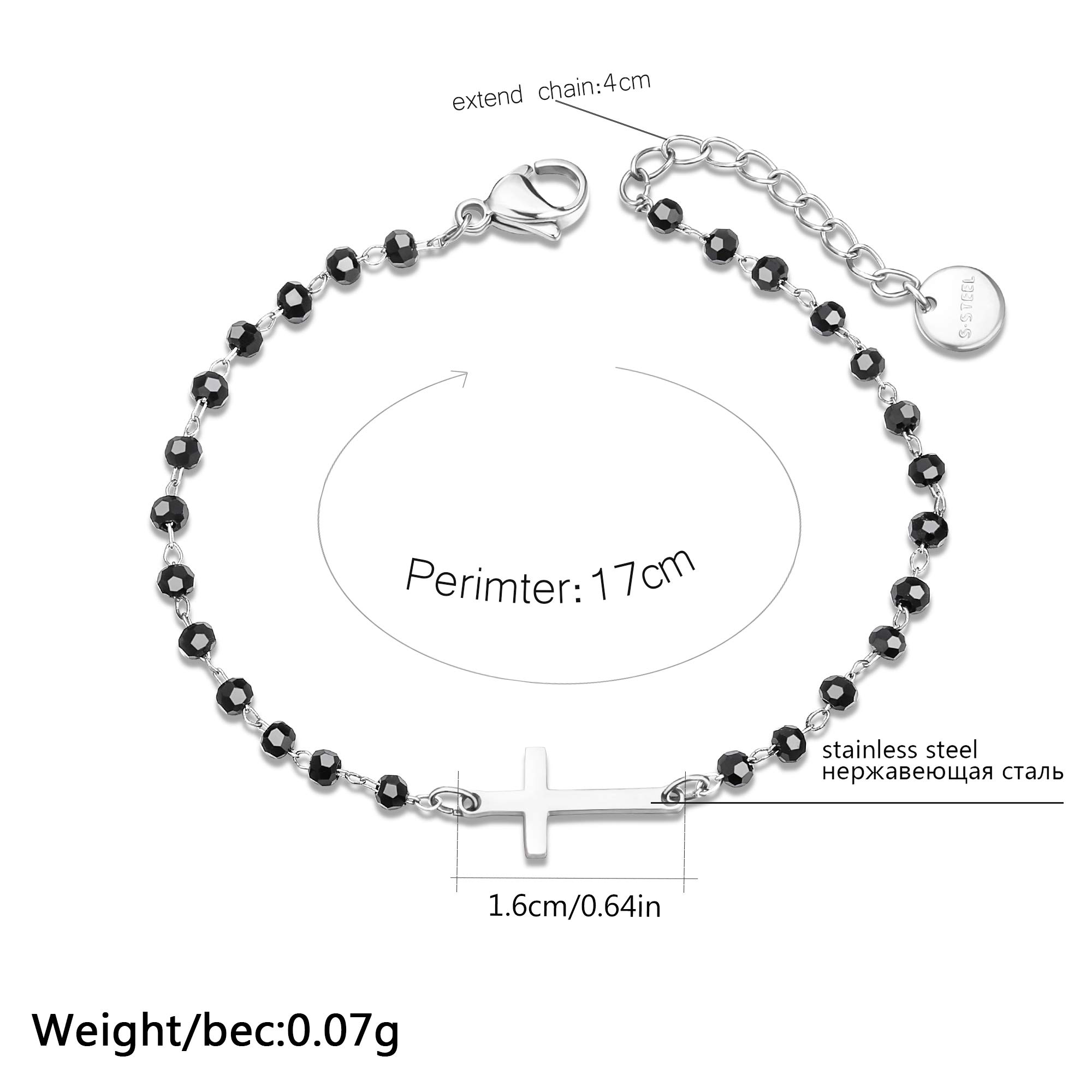 pengjin-Bracciale con ciondolo a quadrifoglio portafortuna, in acciaio inox, con perline nere, semplice braccialetto portafortuna