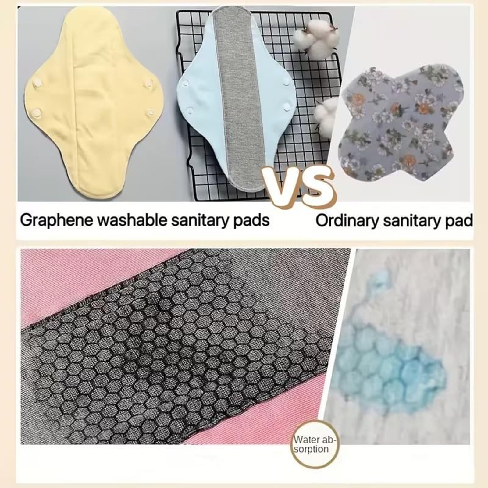 Almohadillas reutilizables para incontinencia | Compresas menstruales reutilizables | Bloc notas época | Compresas sanitarias algodón multicolor 6 piezas | Protectores bragas lavables para mujeres — view 5