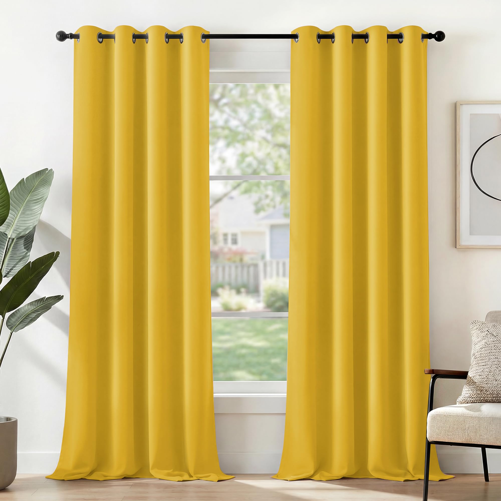 Deconovo Tende Oscuranti per Interni 2 Pezzi 290 CM Altezza, Tende Soggiorno Moderne Termiche per Casa, con Occhielli, 140x290 CM (Larghezza x Altezza), Giallo