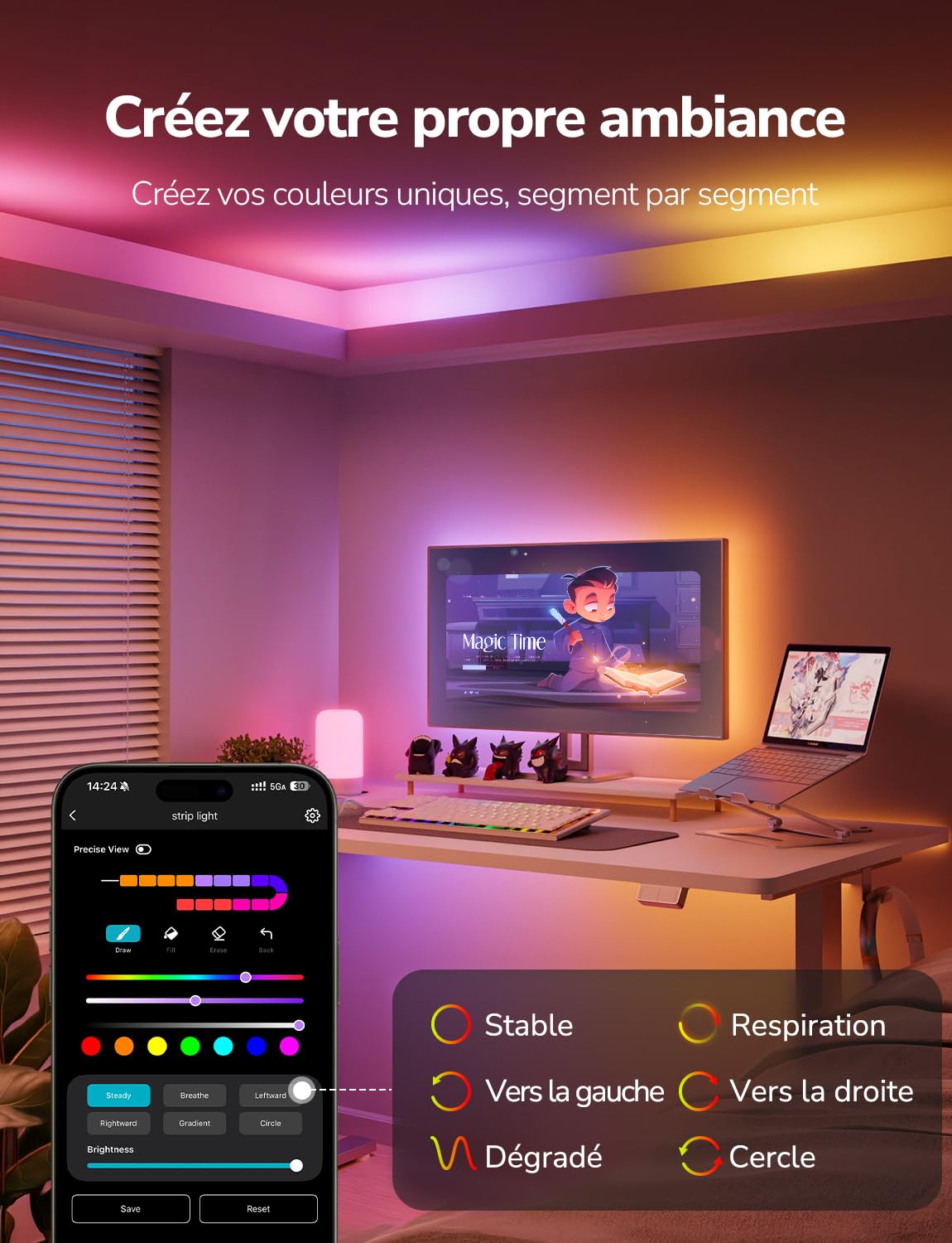 Lepro S1 IA Ruban LED Connecté 5M, Concepteur d'Éclairage IA Personnalisé, Bande LED Wifi RGB+IC App Contrôle, Sync Musique, Compatible avec Alexa et Google Assistant pour Maison Chambre Fête Gaming