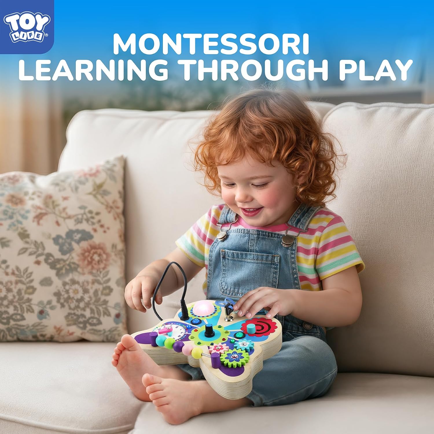 TOY Life Toddler Montessori Busy Board, Wooden Butterfly Sensory Board Toys with LED Light Up Switchs, Baby Busy Fidget Boards Travel Toys, Easter Birthday Gifts for 1+ Year Old Kids Girls Boys